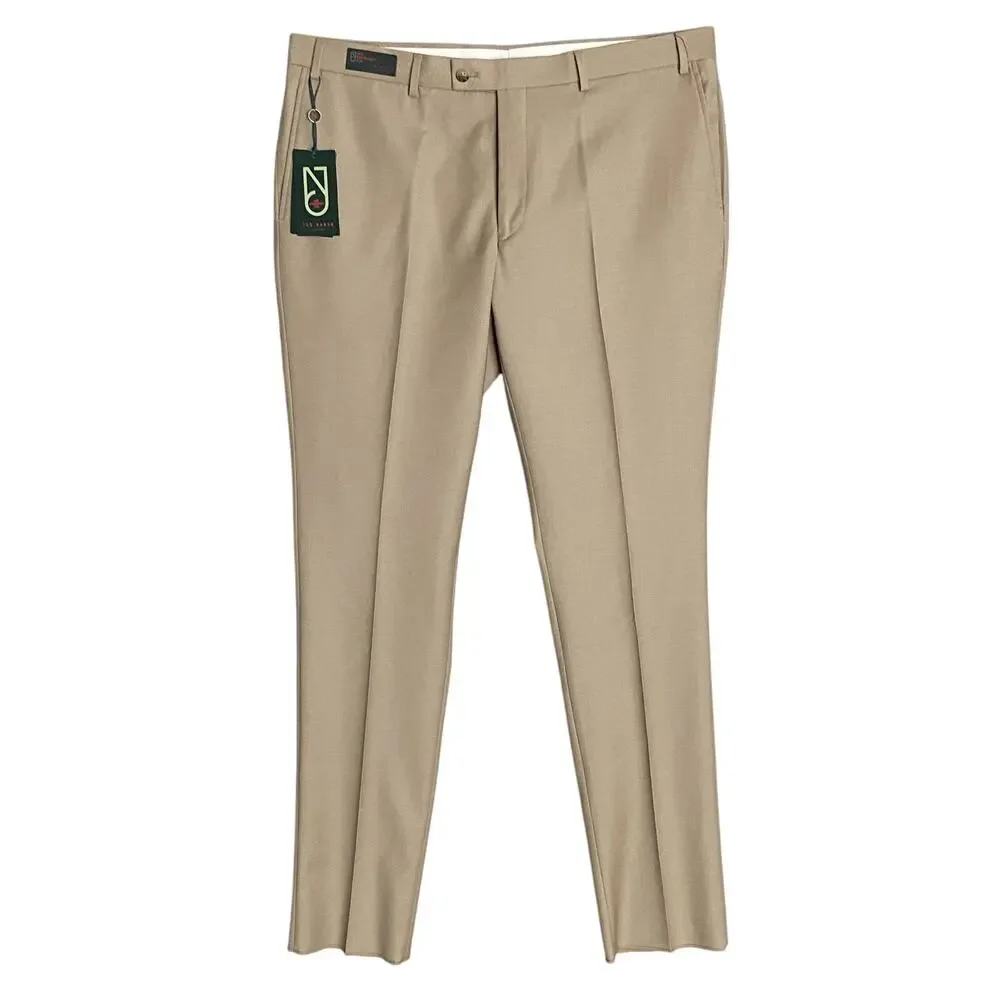 Ted Baker London Joey Pant Men's 38R Wool Dress Pant Solid Tan Raw Hem NWT